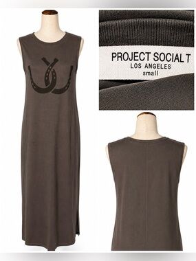 Project Social T horseshoe print maxi jersey dress in grey & black. S